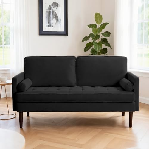Modern Fabric Loveseat Sofa,2-Seater Small Couch Love Seat with Thick Cushion,65" Cozy Deep Seat Couches for Living Room Compact Home Office (Black) - color: Black