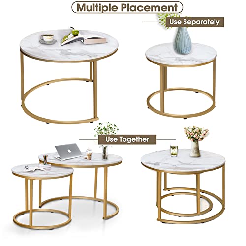 Nesting Coffee Table Faux White Marble for Small Place 2 Sets Modern Furniture Living Room Sets End Side Table Night Stand for Bed Room Dining Room - color: White Marble