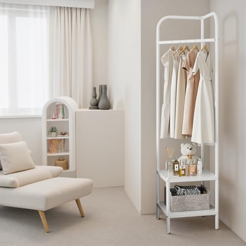 Corner Coat Racks, Heavy Duty Clothing Rack, Freestanding Garment Rack, Metal Clothes Racks Shoes Shelf Organizer for Entryway Bedroom, White