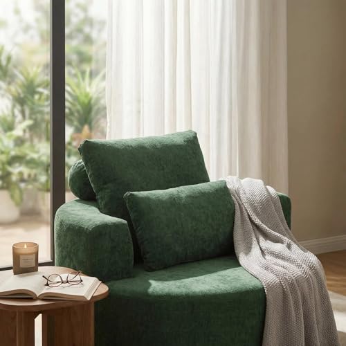 Furnimart 360° Swivel Oversized Barrel Chair, Chenille Upholstered Round Accent Chair with High Density Sponge, No Assembly Lazy Sofa for Living Room Bedroom Office (Green) - color: Chenille Green