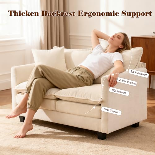50'' Loveseat Sofa Cloud Sofa Couch, Modern Loveseats 2 Seat Couch 27" Deep Seat with 2 Pillows for Small Spaces Apartment Studio Office Bedroom Living Room, Beige - color: Beige, size: 50"