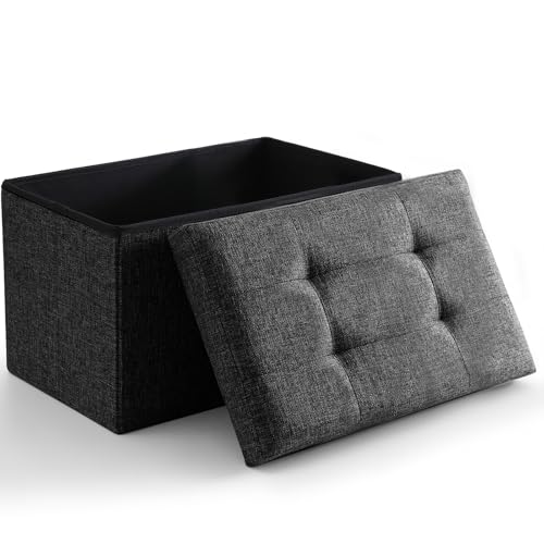 Storage Ottoman Bench Foldable Footrest Foot Stool, 16" Fabric Black - color: Black, size: 15.75"