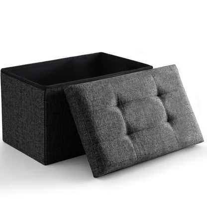 Storage Ottoman Bench Foldable Footrest Foot Stool, 16" Fabric Black - color: Black, size: 15.75"