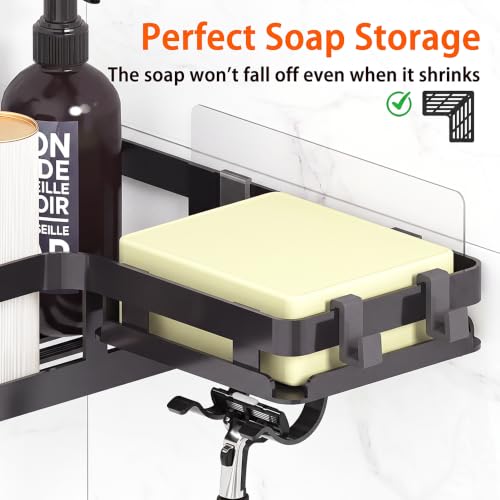 Corner Shower Caddy, 3 Pack Adhesive Shower Organizer Shelves | Rustproof Corner Shower Shelf with Hooks and Toothpaste Holder, No-Drill Adhesive Storage Rack for Bathroom and Kitchen - color: Matte Black, size: 25CM