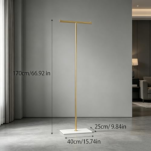 67 in Freestanding Garment Rack, T-Shaped Coat Rack for Bedroom, Entryway, Retail Store, Laundry Room or Closet – Adjustable Height Metal Clothes Stand, Gold - color: A7