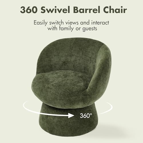 360° Swivel Accent Chairs Set of 2, Modern Green Chenille Upholstered Round Barrel Chair with Curved Back, Bucket Vanity Armchair for Small Space,Living Room, Bedroom - color: Green 02, size: 2 Chairs