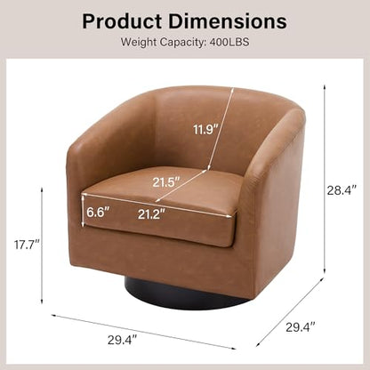 Swivel Barrel Accent Chair, Comfy Reading Armchair, Brown, Set of 1 | Club Chairs for Adults, Low-Back Design, Modern Round Style, Solid Wood Frame & Metal Swivel Base, For Living Room & Bedroom - color: Brown