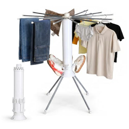 Clothes Drying Rack Foldable with Rolling Wheels, 4-Legged Portable Laundry Drying Rack with 360° Aluminum Arms, Freestanding Garment Drying Stand for Indoor Outdoor (Single-tier with shoe rack) - size: 1-Tier