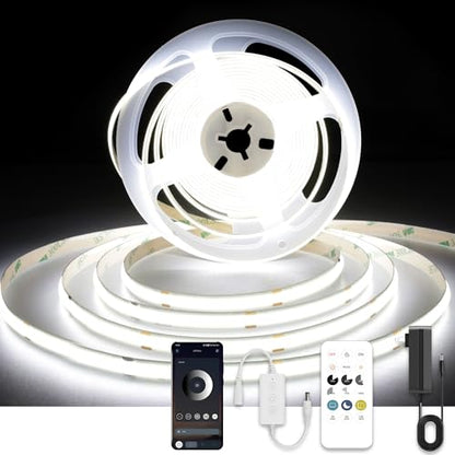 AXMOTUT COB LED Strip Lights with Remote, 24V 9.84ft White Dimmable LED Light Strips, High Bright 6000K LED Lights with Power Supply for Room, Kitchen, DIY Home Decoration - size: 6000K/9.84ft