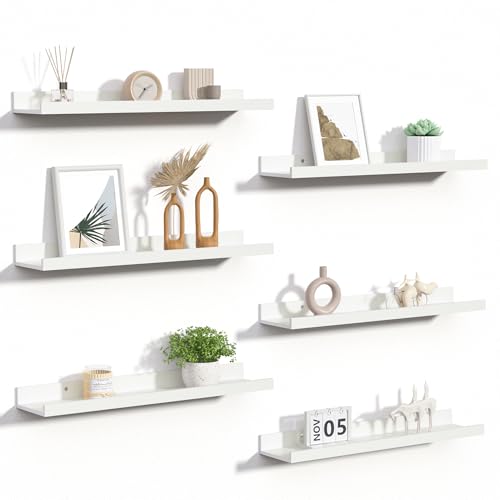 upsimples Floating Shelves for Wall Decor and Storage, White, 6Pcs 23.6'' | Wall Mounted Wood Shelves for Living Room, Bedroom, Bathroom, Kitchen, Office, Nursery Room, Coffee Bar Display and Organize - color: White, size: 23.6in
