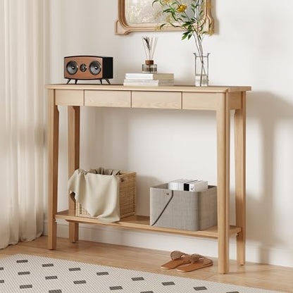 AQIMUELE Wood Console Table with Drawers, Walnut - color: Natural