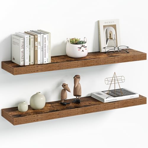 Vivelove 30 Inch Floating Shelves Wall Mounted for Display, 6.5 Deep Duty Shelves with Invisible Brackets for Living Room,Bedroom,Kitchen, Bathroom Storage & Decor,30" Wx6.5 Dx1.4 H - Rustic Brown - color: Rustic Brown, size: 30”Wx6.5”Dx1.4”H