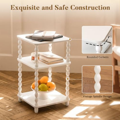 Fultyle End Table, Small Side Table with 3 Tier Open Shelf, Modern Night Stand Bedside Table for Living Room, Bedroom, Office and Small Spaces (White) - color: White