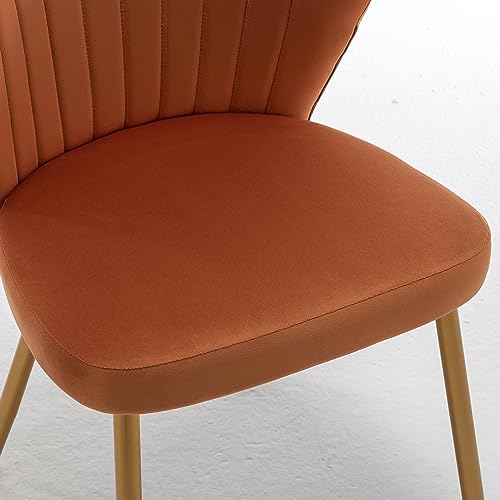 GDFStudio 30.71" Modern Velvet Accent Chair, Comfy Lounge Chair, Upholstered Side Chair with Channel Tufted Back, Gold Metal Legs, Armless Reading Chair for Living Room Bedroom Small Spaces, Orange - color: Orange + Polyester