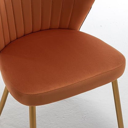 GDFStudio 30.71" Modern Velvet Accent Chair, Comfy Lounge Chair, Upholstered Side Chair with Channel Tufted Back, Gold Metal Legs, Armless Reading Chair for Living Room Bedroom Small Spaces, Orange - color: Orange + Polyester