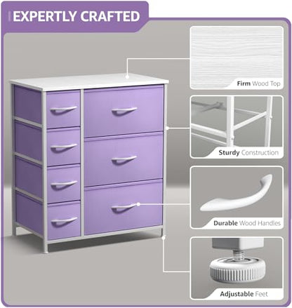 Sorbus Dresser with 7 Drawers - Furniture Storage Chest for Kid’s, Teens, Bedroom, Nursery, Playroom, Clothes, Toys - Steel Frame, Wood Top, Tie-dye Fabric Bins (7-Drawer, Pastel Purple) - color: Pastel Purple
