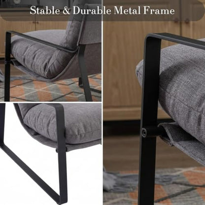 1-Pack Modern Accent Chair, Linen Living Room Chair, Grey | Comfy Armchairs, Upholstered Lounge Armchair, Removable Seat Cushion, Black Metal Frame, For Reading Room, Bedroom, Balcony - color: Grey, size: 1PC
