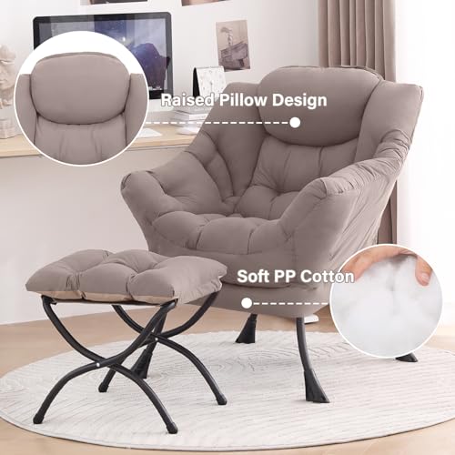 Lazy Chair with Ottoman, Comfy Reading Accent Chair, Khaki | Foldable Footrest, Padded Seat and Backrest, Side Pocket for Lounging in Living Rooms, Bedrooms, Dorms and Small Spaces - color: Peach Skin Khaki
