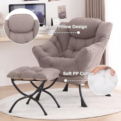 Lazy Chair with Ottoman, Comfy Reading Accent Chair, Khaki | Foldable Footrest, Padded Seat and Backrest, Side Pocket for Lounging in Living Rooms, Bedrooms, Dorms and Small Spaces - color: Peach Skin Khaki