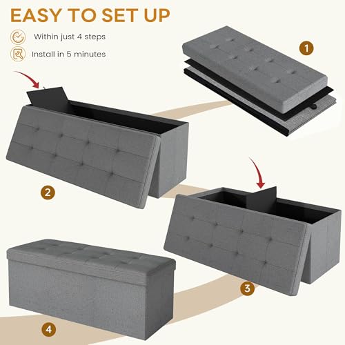 43.5" Folding Storage Ottoman Bench,Rectangle Foot Rest Stool for Living Room and Bedroom Holds 660 lbs,Light Gray - color: Light Gray-43.5"
