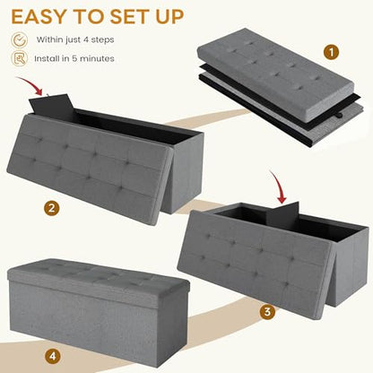 43.5" Folding Storage Ottoman Bench,Rectangle Foot Rest Stool for Living Room and Bedroom Holds 660 lbs,Light Gray - color: Light Gray-43.5"