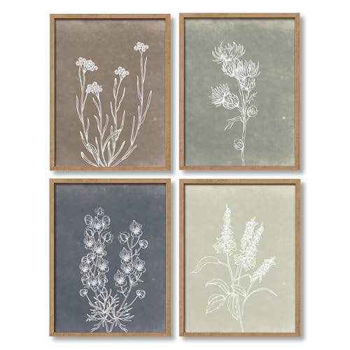 Heiple Framed Boho Wall Art Set of 4 Wooden Wall Art for Rustic Vintage Farmhouse Home Living Room Bedroom Bathroom Kitchen Wall Decor (Brown, 16"x20") - size: 16"x20"