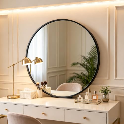 ZENY 24 Inch Round Wall Mirror, Black Frame Bathroom Mirror for Wall, Large Circle Vanity Mirror Wall Mounted - size: 24"L x 24"W