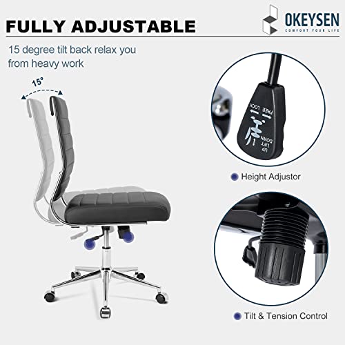 Okeysen Armless Office Desk Chair, Mid Back Ergonomic Swivel Conference Room Chair, Adjustable Height PU Leather Home Desk Chair, Modern Small Rolling Computer Task Chair, Black - color: Black