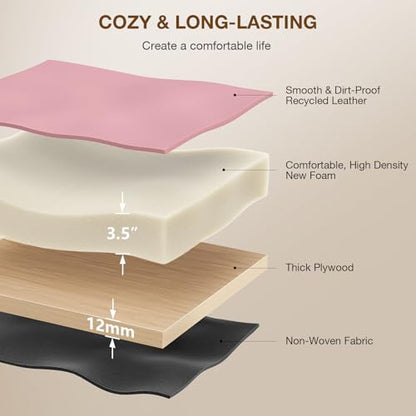 18-Inch Leather Vanity Stool Chair, Pink Saddle Vanity Stool | Vanity Bench, Metal X-Leg, 300 LBS, 16.3"x12.4"x18", Ottoman Accent Stool, Thick Padded Saddle Seat, For Living Room, Bedroom - size: Small, style: Pink Leather