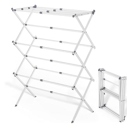 Foldable Clothes Drying Rack 41"x29"x14" - White | Portable Extendable Laundry Drying Rack for Indoor Air Drying Clothing with 4 Hangers - size: 3-Tier