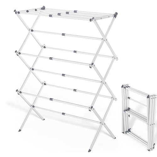 Foldable Clothes Drying Rack 41"x29"x14" - White | Portable Extendable Laundry Drying Rack for Indoor Air Drying Clothing with 4 Hangers - size: 3-Tier