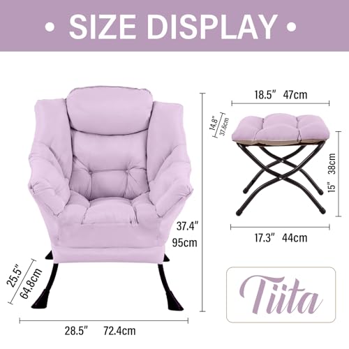 Lazy Chair with Ottoman, Comfy Reading Accent Chair, Purple | Foldable Footrest, Padded Seat and Backrest, Side Pocket for Lounging in Living Rooms, Bedrooms, Dorms and Small Spaces - color: Peach Skin Purple