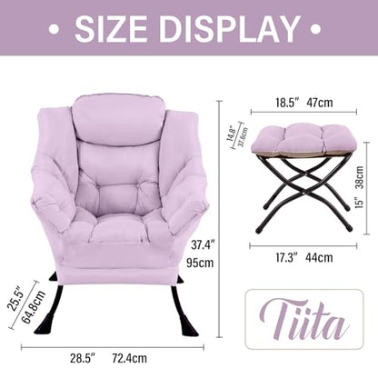 Lazy Chair with Ottoman, Comfy Reading Accent Chair, Purple | Foldable Footrest, Padded Seat and Backrest, Side Pocket for Lounging in Living Rooms, Bedrooms, Dorms and Small Spaces - color: Peach Skin Purple