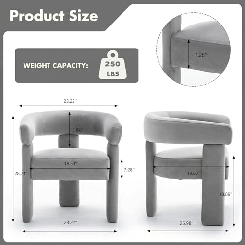 Velvet Modern Barrel Dining Chairs Set of 2, Upholstered Accent Chair with Back, Vanity Chair Comfy Armchair for Kitchen/Dining Room/Living Room, Grey - color: Grey, size: Set of 2