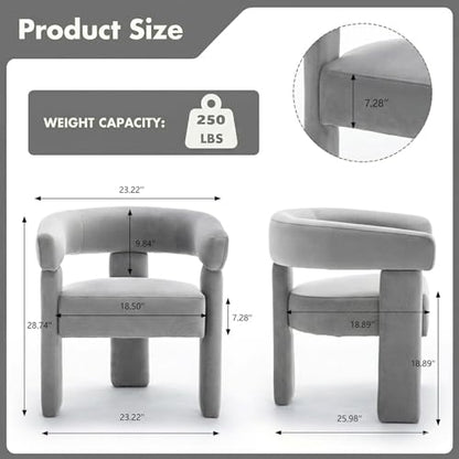 Velvet Modern Barrel Dining Chairs Set of 2, Upholstered Accent Chair with Back, Vanity Chair Comfy Armchair for Kitchen/Dining Room/Living Room, Grey - color: Grey, size: Set of 2