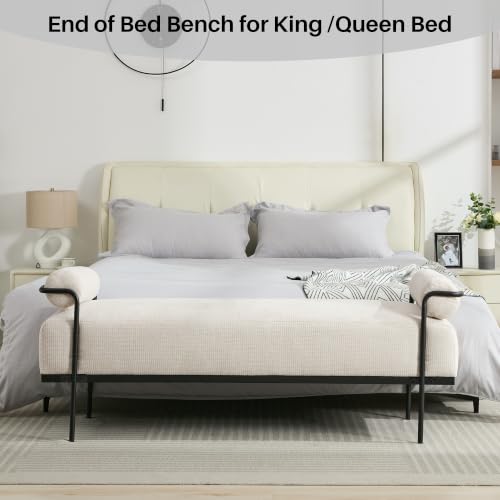 SOFTHION 61.2" End of Bed Bench, Chenille Upholstered Entryway Bench, Beige | Modern Upholstered Bench Ottoman, Footrest Stool with Sturdy Metal Frame and Legs for Living Room/Foyer/Mudroom/Hallway - color: Beige