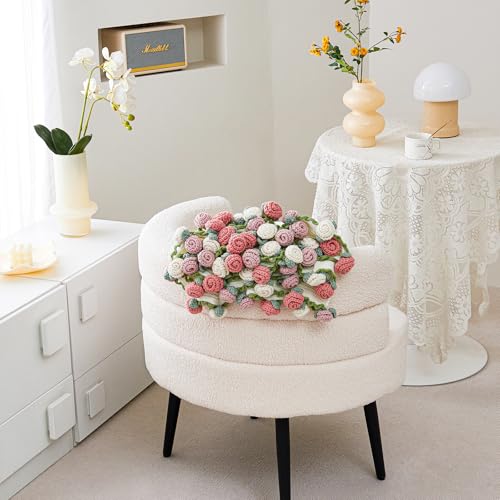 Crochet Flower Bouquet Throw Blanket, Handmade Knitted Blanket with Rose Flowers, Cute Romantic Gift for Her Girlfriend Mom Mother’s Day Valentine Wedding Anniversary Birthday, Pink and White - color: Rose Pink, size: 60 Inches