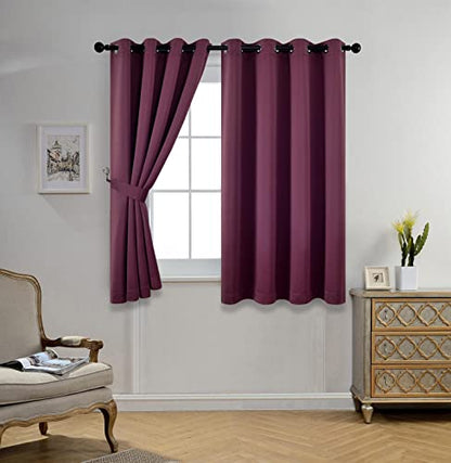 Room Darkening Grommet Blackout Curtains for Livingroom Curtains Panels Set of 2 52x63 Inch Aubergine, Bonus 2 Tie Backs Included - color: Aubergine, size: 52"W x 63"L (Pack of 2)