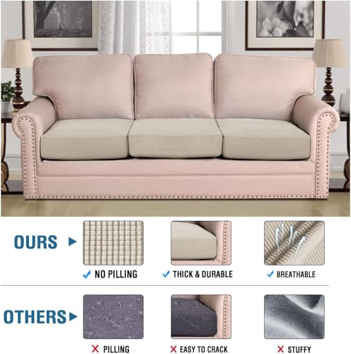 H.VERSAILTEX Super Stretch Individual Seat Cushion Covers - Sofa & Couch Cushion Slipcover Sets - Thick Jacquard Textured Twill Fabric (3 Piece, Island Fossi) - color: Island Fossi, size: 3 Cushion Sofa