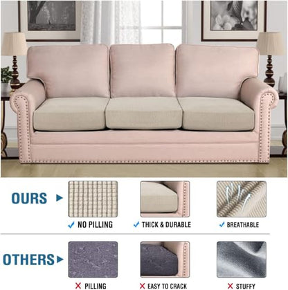 H.VERSAILTEX Super Stretch Individual Seat Cushion Covers - Sofa & Couch Cushion Slipcover Sets - Thick Jacquard Textured Twill Fabric (3 Piece, Island Fossi) - color: Island Fossi, size: 3 Cushion Sofa