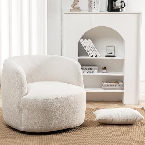 KINWELL 68" Boucle Upholstered Loveseat with 2 Swivel Barrel Chairs, Cream | No Assembly Sherpa Living Room Furniture Sets, 2-Seater Couch Settee and Accent Chairs Armchairs for Small Spaces Apartment - color: Beige, size: Loveseat + 2 Chairs