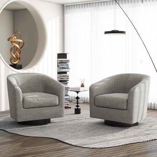 Swivel Barrel Accent Chair, Comfy Reading Armchair, Khaki, Set of 1 | Club Chairs for Adults, Low-Back Design, Modern Round Style, Solid Wood Frame & Metal Swivel Base, For Living Room & Bedroom - color: Khaki