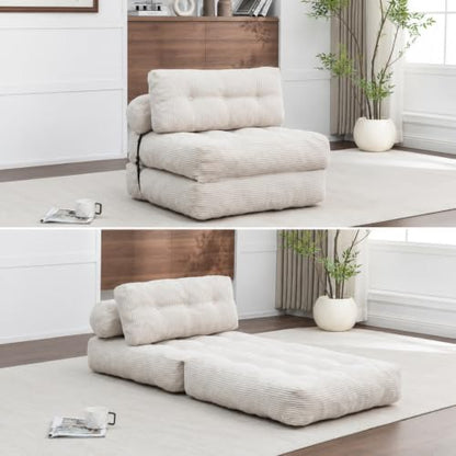 Beige Convertible Sofa Bed Folding Sofa Bed Sleeper Chair Couch Beds, Comfy Floor Beds with Pillow and Back Support, Small Couch for Bedroom, Living Room Bedroom - color: White