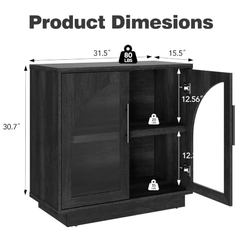 Fatmok Modular Entertainment Center & Buffet Cabinet, Extra Long Sideboard TV Stand with Arched Glass Doors, Modern Wooden Storage Cabinet for Living Room, Black Grey(DCCD,4-Piece) - color: Dccd-black Grey