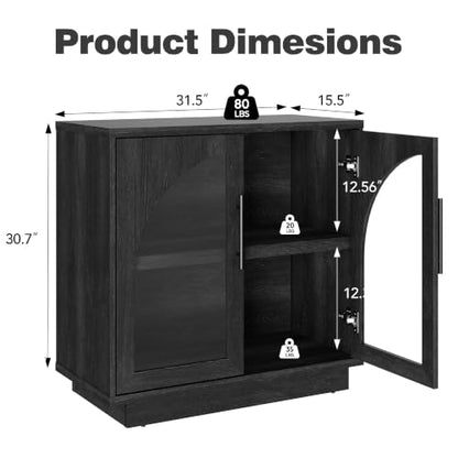 Fatmok Modular Entertainment Center & Buffet Cabinet, Extra Long Sideboard TV Stand with Arched Glass Doors, Modern Wooden Storage Cabinet for Living Room, Black Grey(DCCD,4-Piece) - color: Dccd-black Grey