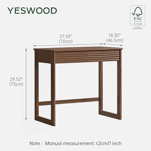 Solid Wood Desk, Walnut Finish Small Writing Desk, Home Office Desk, Computer Desk with 2 Drawers for Small Spaces Study Room Office Bedroom Work 27.55" W - size: 27.55"W