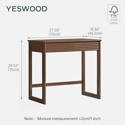 Solid Wood Desk, Walnut Finish Small Writing Desk, Home Office Desk, Computer Desk with 2 Drawers for Small Spaces Study Room Office Bedroom Work 27.55" W - size: 27.55"W
