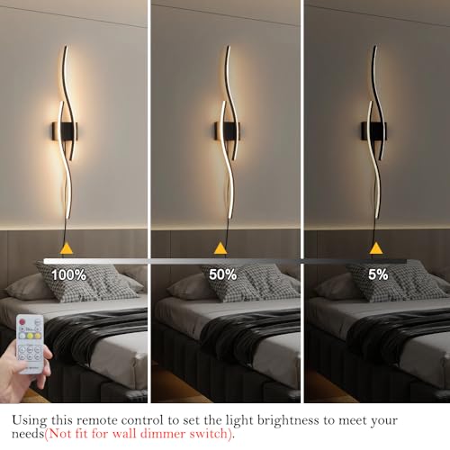 Daunton Modern Plug in Wall Sconces Set of Two, RC Dimmable LED Plug in Wall Light, Black Sconce Wall Lighting for Living Room, Hallway, Bedroom - color: Black, size: 40.5in A plug in