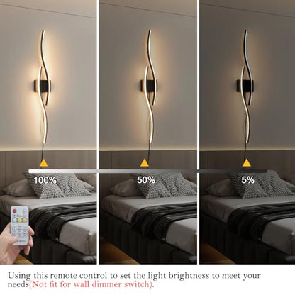 Daunton Modern Plug in Wall Sconces Set of Two, RC Dimmable LED Plug in Wall Light, Black Sconce Wall Lighting for Living Room, Hallway, Bedroom - color: Black, size: 40.5in A plug in