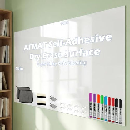 Dry Erase Whiteboard Paper, Large White Board Stickers for Wall, 8x4ft Dry Erase Paper Roll with Adhesive Backing, Perfect Replacement for White Board, No Ghost After 60 Days, 9 Much Better Markers - size: 48''x96''
